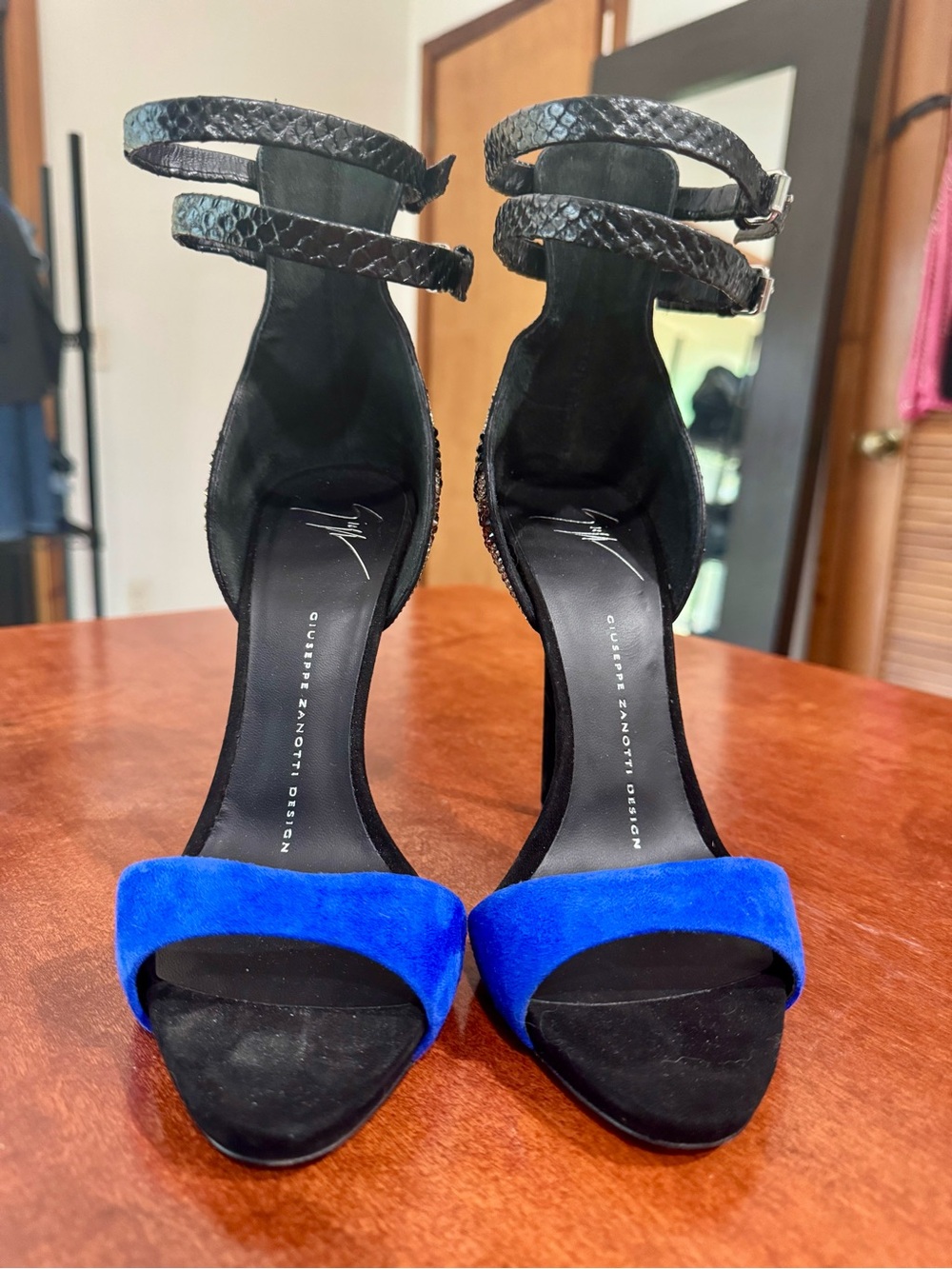 Giuseppe Zanotti Cobalt Blue Suede and Swarovski Crystal Stilettos - Picture 4 of 13